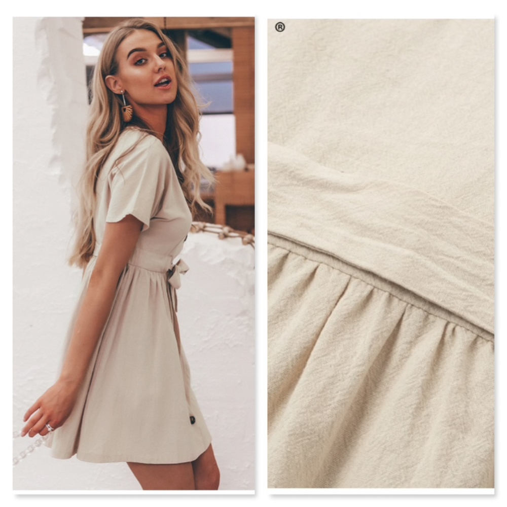 Cotton Buttoned Mini Fit and Flared Belted Dress - Picture 4 of 10